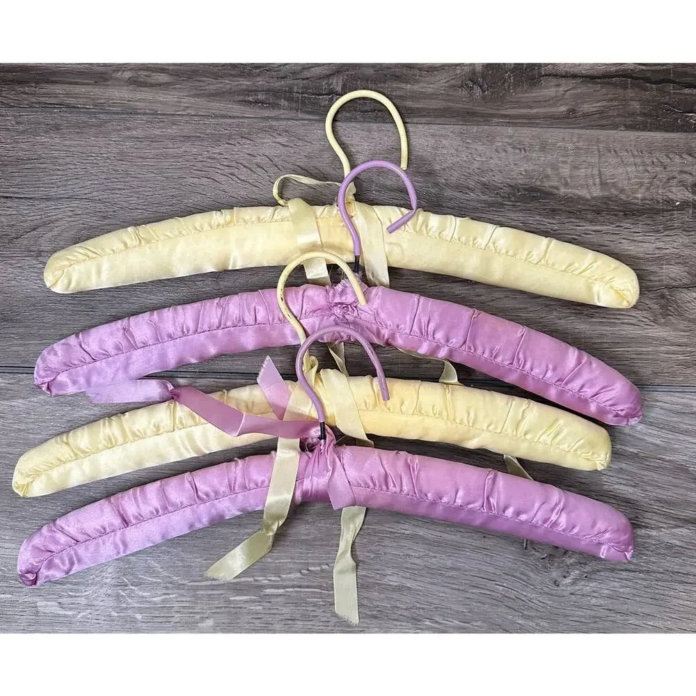 4 Vintage Padded Hangers Purple Yellow